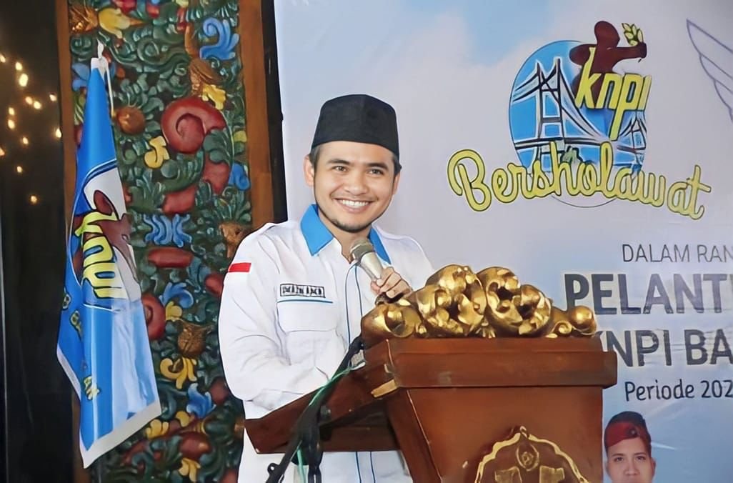 Ketua DPD KNPI Kabupaten Bangkalan, H. Imron Amin saat memberikan sambutan pada pelantikan DPD KNPI Kabupaten Bangkalan.